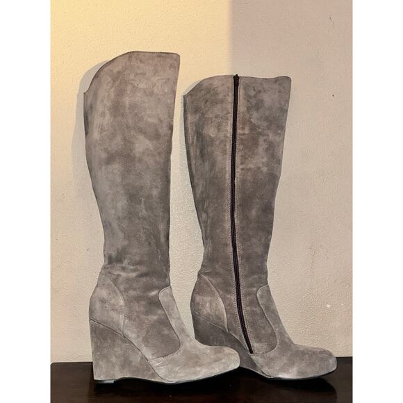Crown Born Coastal Cowgirl Preppy Casual  Suede Heeled Wedge Knee High Boots - Picture 1 of 9